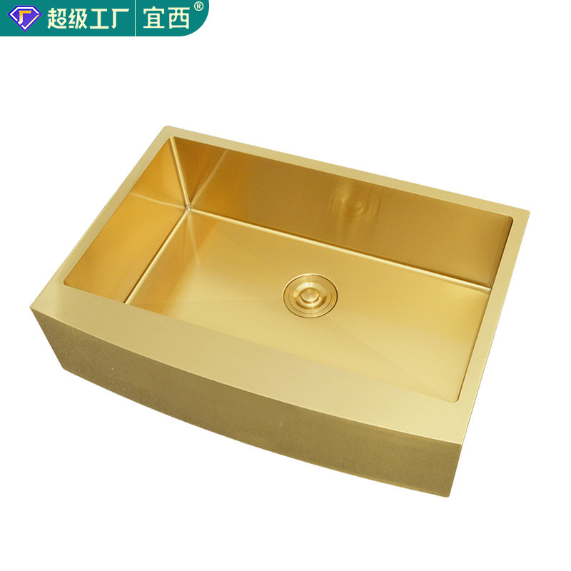 304 Stainless Steel Kitchen Sink Large Single Bowl Undermount Sink Dishwashing Sink Gold Color Embedded Vegetable Washing Basin