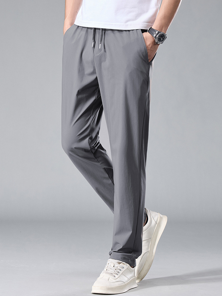 2025 verano delgado de seda de hielo pantalones casuales moda para hombres nuevos pantalones rectos ajustados transpirables ropa de hombre de moda salvaje