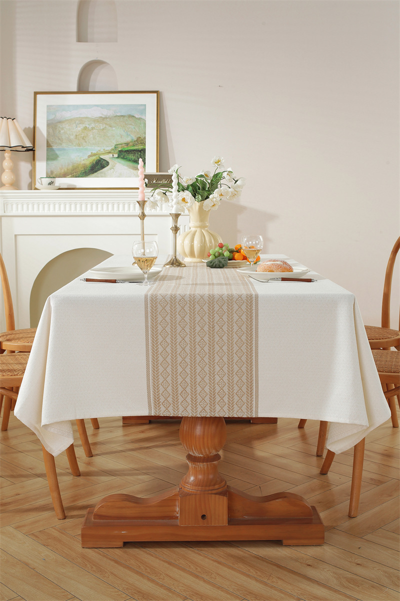 Nordic Vintage Geometric Diamond Tablecloth In White And Brown_voghion.com