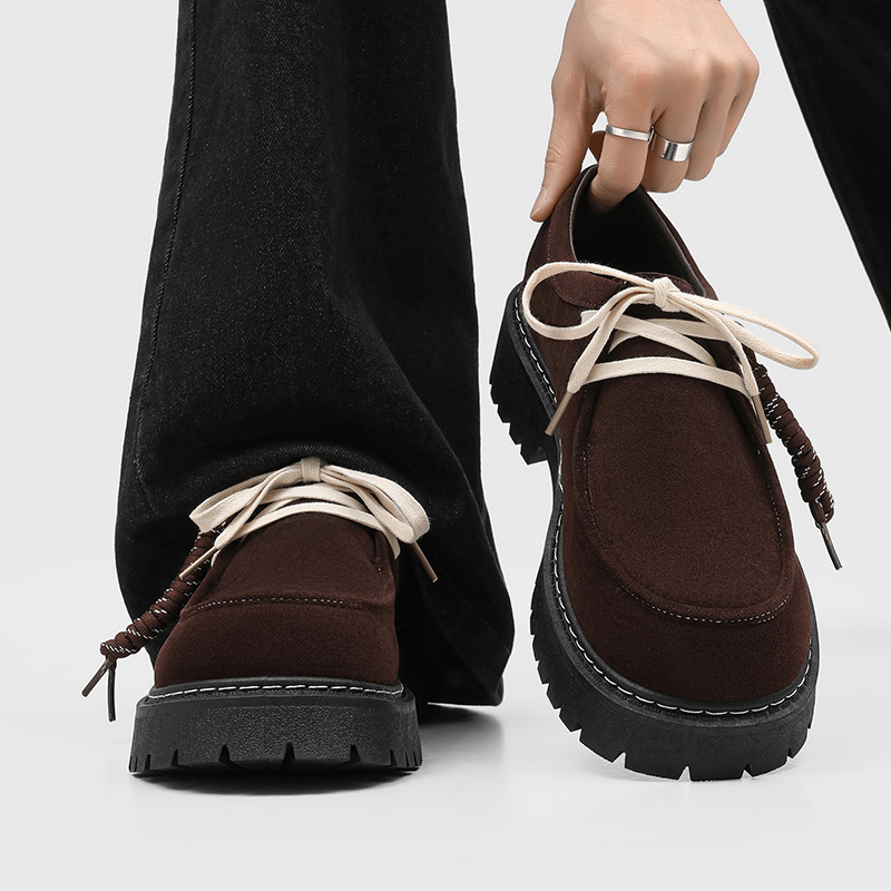 Men's derby shoes, retro brown thick-soled kangaroo shoes, 2026 new versatile trendy outdoor casual work leather shoes Men's derby shoes, retro brown thick-soled kangaroo shoes, 2026 new versatile trendy outdoor casual work leather shoes