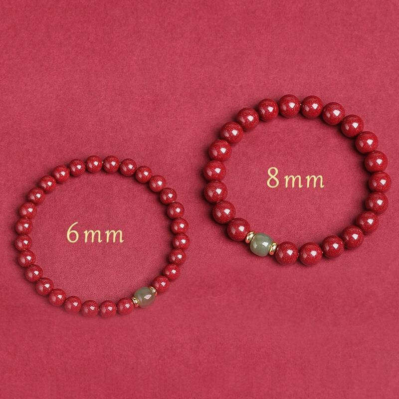 Purple Gold Sand Cinnabar Bracelet 6MM Single Circle with Jade Bead Bracelet Animal Year Low Content Cinnabar Wholesale Live Supply
