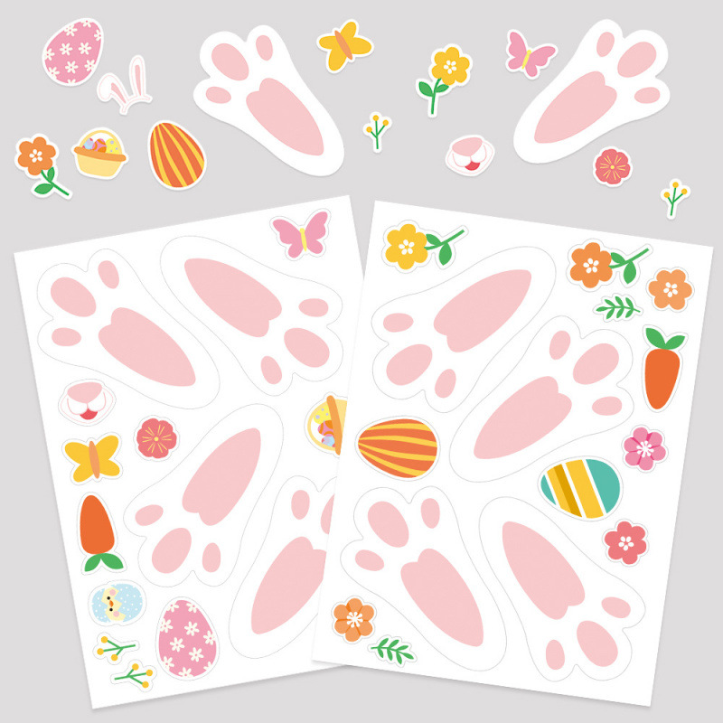 Europa y Estados Unidos transfronterizos fiesta de Pascua decoración pegatinas pegatinas adhesivas huellas de conejo día de conejo decoración de Pascua
