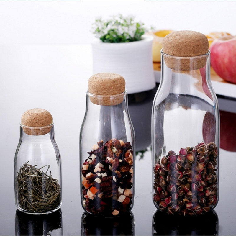 透明な保存瓶 家庭用コーヒー瓶 キッチン収納瓶 キャンディー瓶 茶葉瓶 コルク栓付きガラス瓶 密閉|undefined
