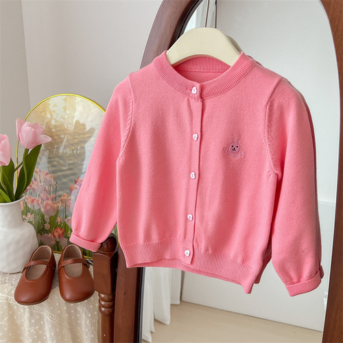 Ningli New Spring and Autumn Korean Style Fresh and Cute Style Girls Cardigan Jacket Stretch Skin Friendly Girls Knitted Sweater Long Sleeve