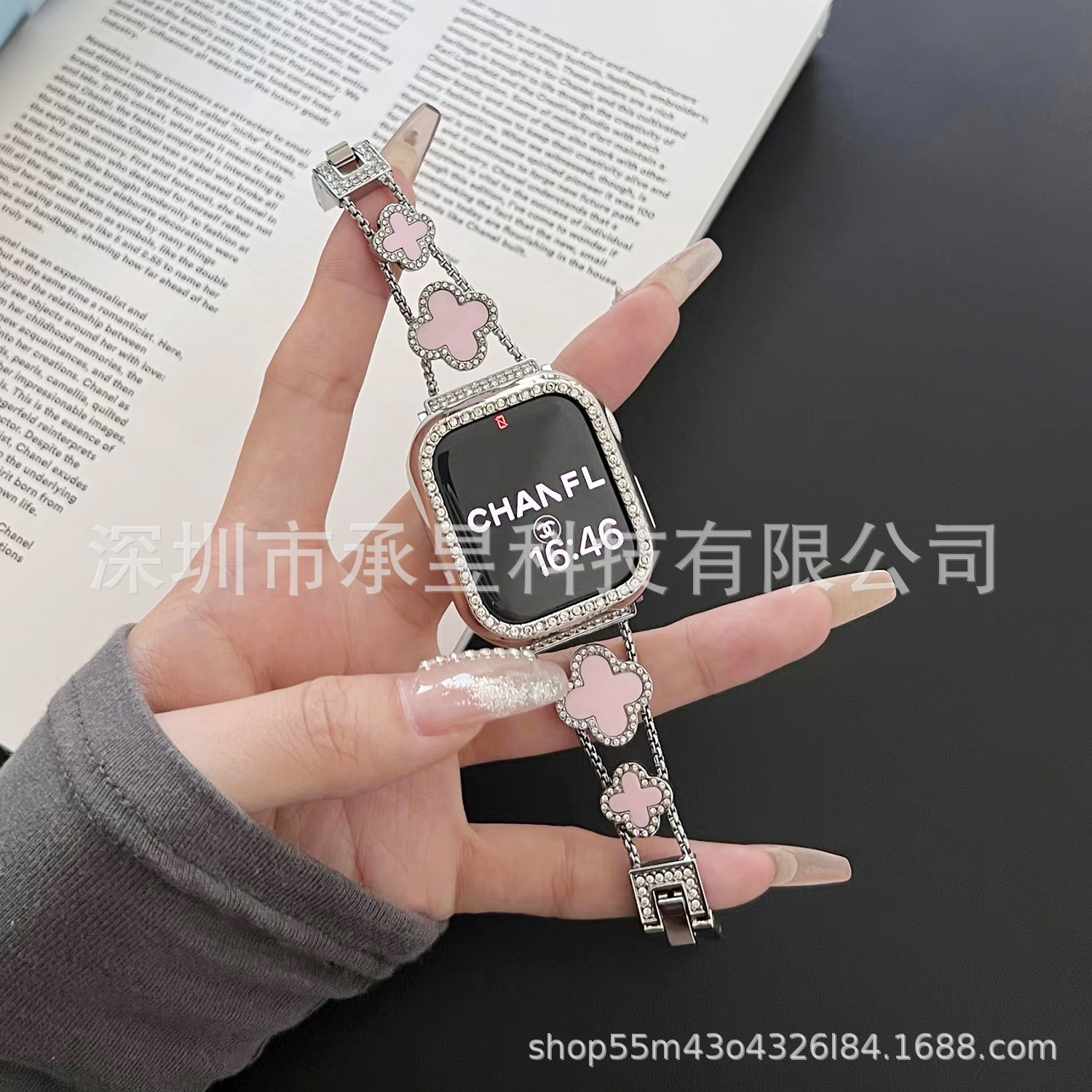 Adecuado para la manzana de cuatro Hojas de Trébol de metal correa de reloj de manzana watch7/SE/6/5/4/32 diamante incrustado cadena de reloj