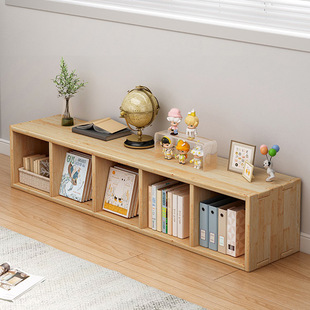 All Solid Wood Bay Window Cabinet Storage Cabinet Balcony Bookshelf Storage Wall Single Layer Long Storage Cabinet Low Floor Bookcase