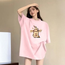 金韩2025夏季新款女士t恤短袖宽松显瘦休闲字母印花300斤大码包邮