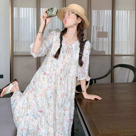 [女装夏装]夏印花法式复古碎花连衣裙