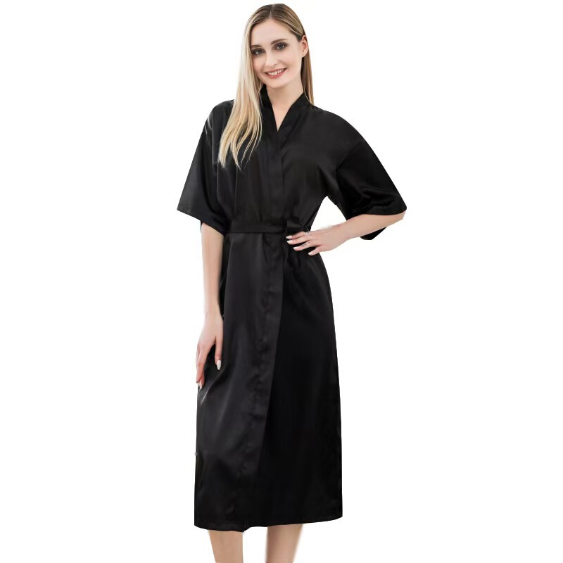 In-Stock Supply of Long Nightgowns, Faux Silk Pajamas, Solid Color Bridal Robes, Women's Loose Cardigans, Kimono Bathrobes