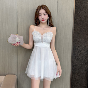 Lace patchwork mesh dress with large swing and fluffy skirt for women