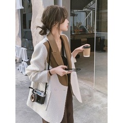 ファットMM特大サイズ150kgハイエンド気質小さなスーツジャケット女性のための春と秋のルーズカラーブロックカジュアルスーツ2