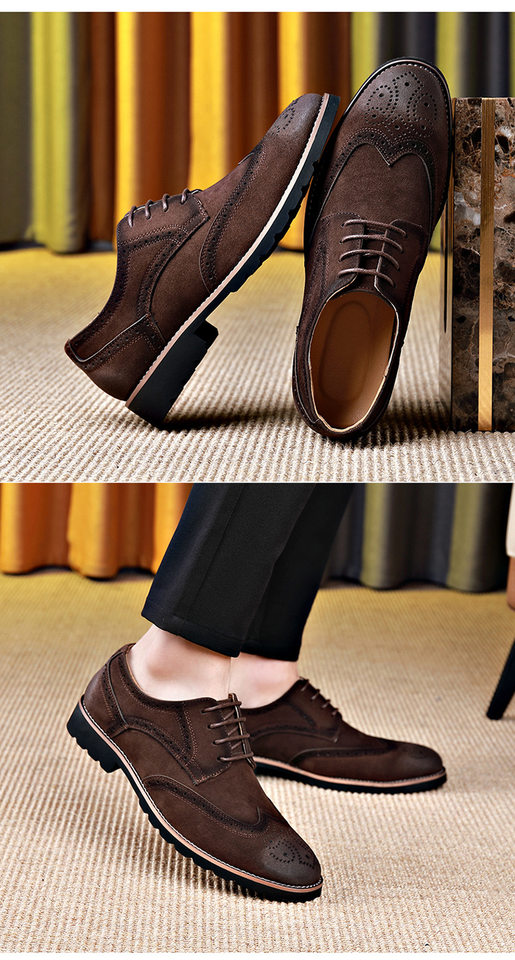 Giày Brogue nam da lộn phong cách Anh, giày lười mũi nhọn đế cao su, phối chỉ khâu — 858 kaki, 858 màu nâu sẫm, 858 đen chi tiết 28