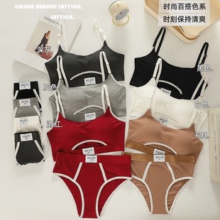 European and American Sexy Lingerie Set Hollow-Out Strap Wrap Chest Beautiful Back Bandeau Girl Fitness Bra Triangle Panty Set for Women