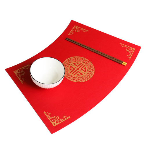 New Chinese Style Fan-Shaped Leather PVC Dining Mat Waterproof Oil-Proof Shou Character Restaurant Round Table Dining Pad High Temperature Resistant Heat Insulating Pad