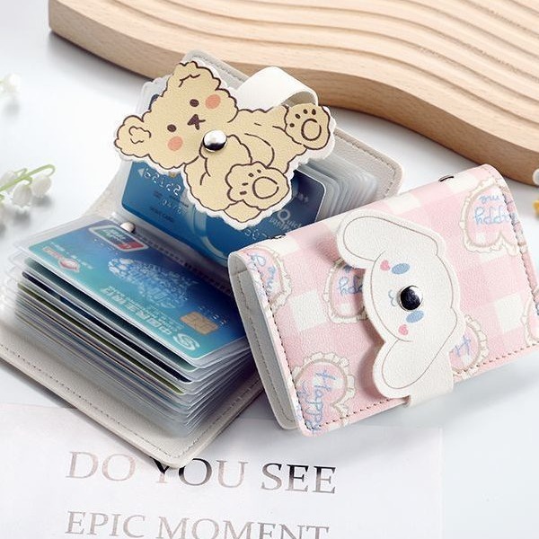 Cute Strawberry Bear Cartoon Card Holder for Girls, Unique and Niche, Large Capacity with Multiple Card Slots, Ultra-Slim and Compact, Anti-Magnetic Card Sleeve
