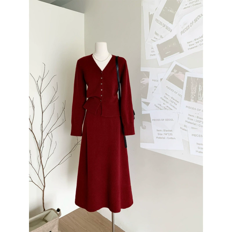Кофта-вязаный кардиган, осенний комплект, юбка, свитер, стиль Chanel, силуэт А