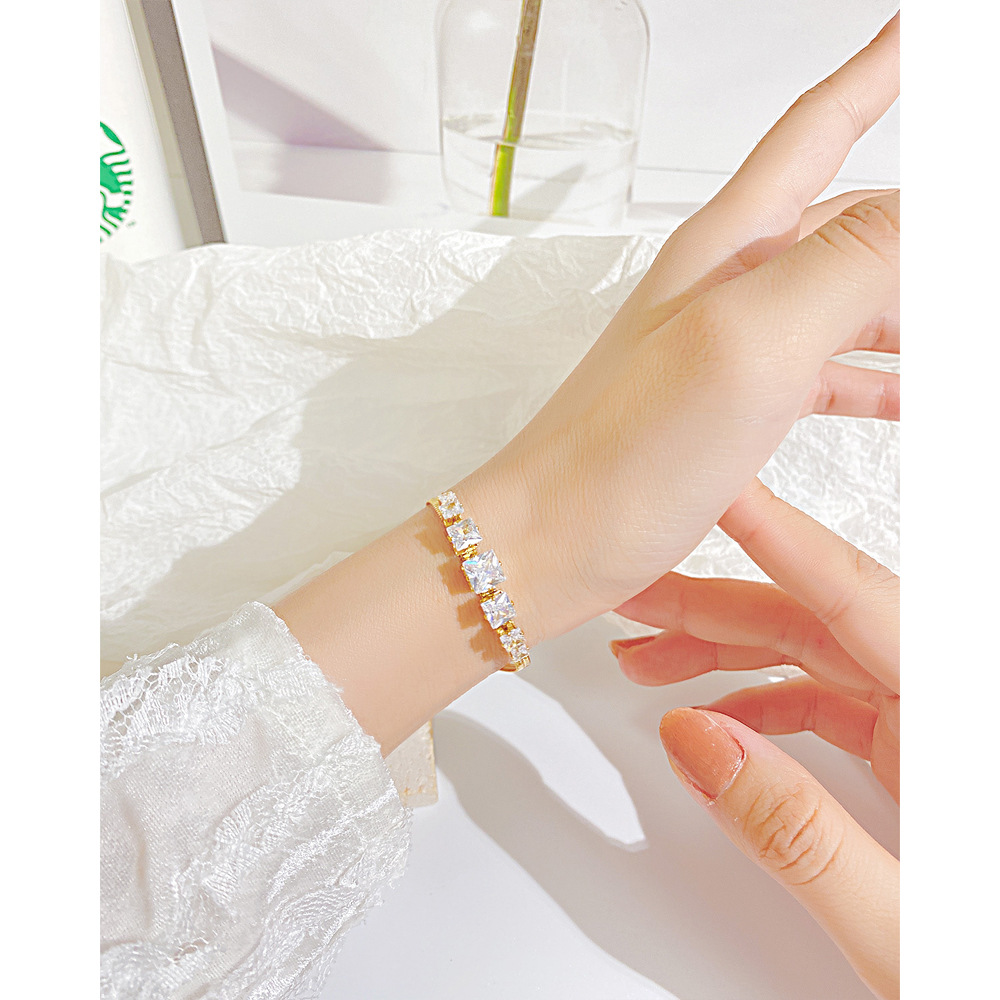 Simple Style Geometric Stainless Steel Inlay Zircon Bracelets 1 Piece