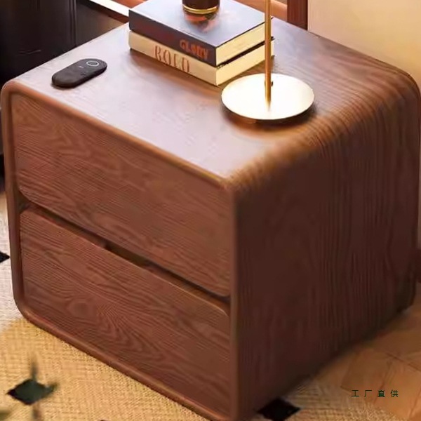 Light Luxury Solid Wood Bedside Table 2025 New Popular Cream Style Walnut Color Home Bedroom Bedside Storage Cabinet