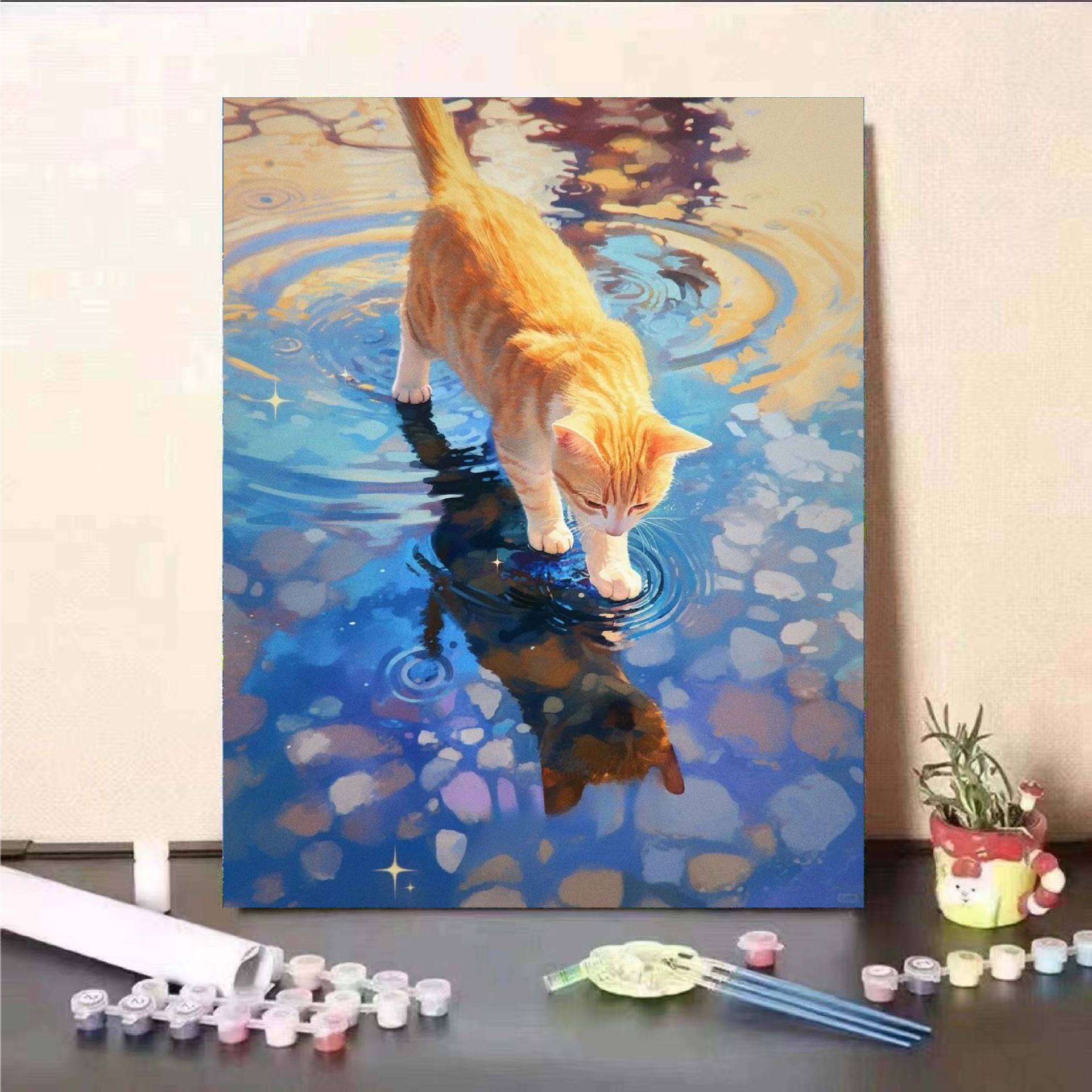 Luna gato diy pintura digital al óleo 2024 nuevo sistema de curación pintura al óleo de relleno acrílico descompresión regalo pintado a mano