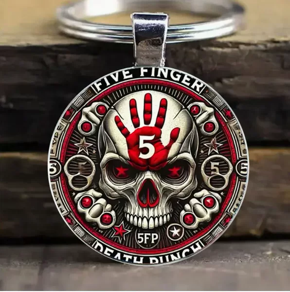 Cross-Border Hot-Selling Dark Blood-Colored Handprint Skull Pattern Glass Pendant Keychain, Direct Sales from the Manufacturer