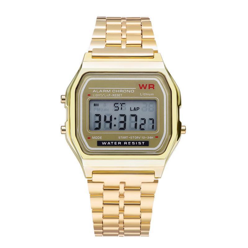 Hombre y mujer estudiante LED reloj electrónico WR F91W correa de acero A159 Harajuku estilo reloj de moda multifunción