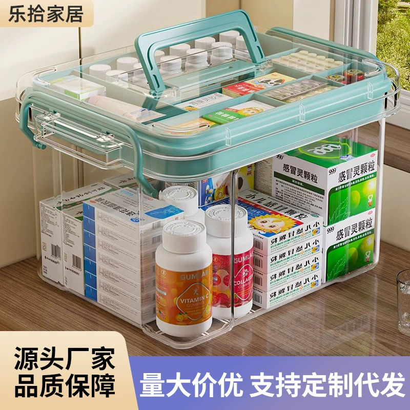 Бытовая аптечка Бытовая коробка для хранения лекарств Прозрачная коробка для лекарств большой емкости Многослойная коробка для хранения лекарств для детей