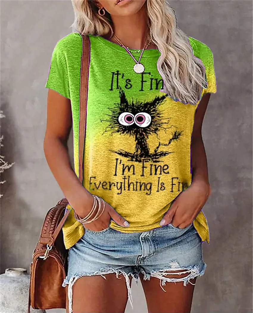 Women's T-shirt Short Sleeve T-shirts Printing Casual Letter Cat display picture 3