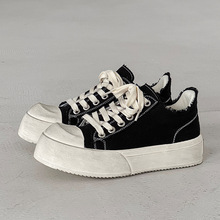 翘头做旧擦色帆布鞋男百搭增高通勤情侣款脏脏鞋小众厚底德比鞋