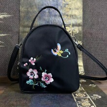 尼龙布民族风2025女包刺绣休闲包包百搭款迷你双肩包mlb小清新