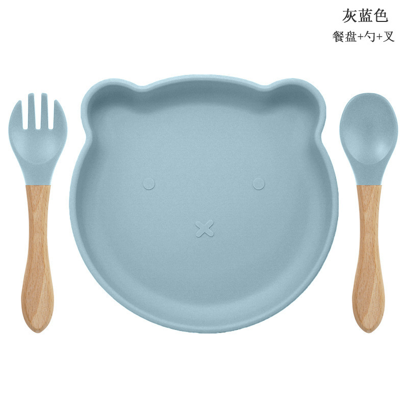 Bebé de alimentación placa cuchara Tenedor traje grado alimenticio silicona Integrado placa niños dibujos animados oso vajilla materna y infantil
