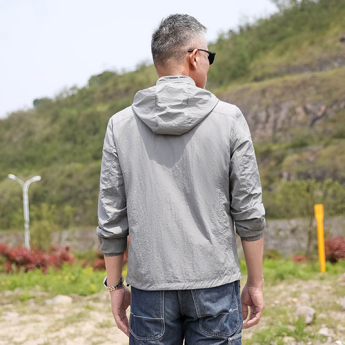2024 Summer New Fashion Trend Men's Outdoor Sun Protection Hooded Jacket Zipper Jacket Thin Quick-Drying Open Vest