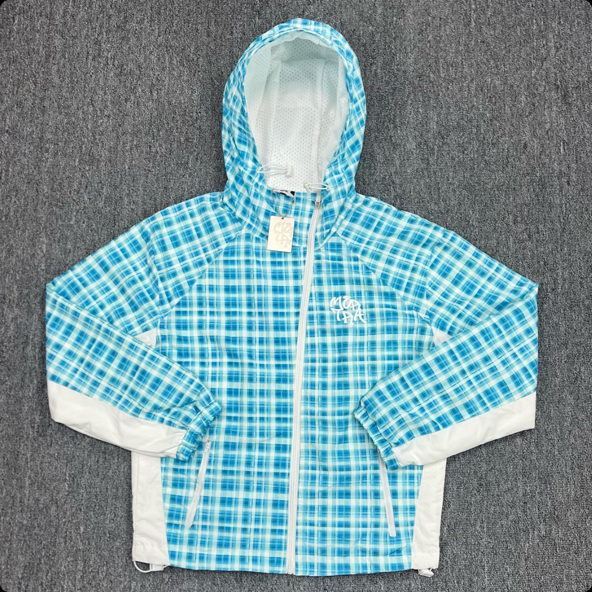 Mertra Windbreaker Jacket Plaid Blue White