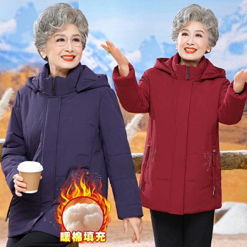 Бабушка зимняя одежда, хлопчатобумажная куртка пожилая женщина толстая и теплая мама пуховая хлопчатобумажная куртка