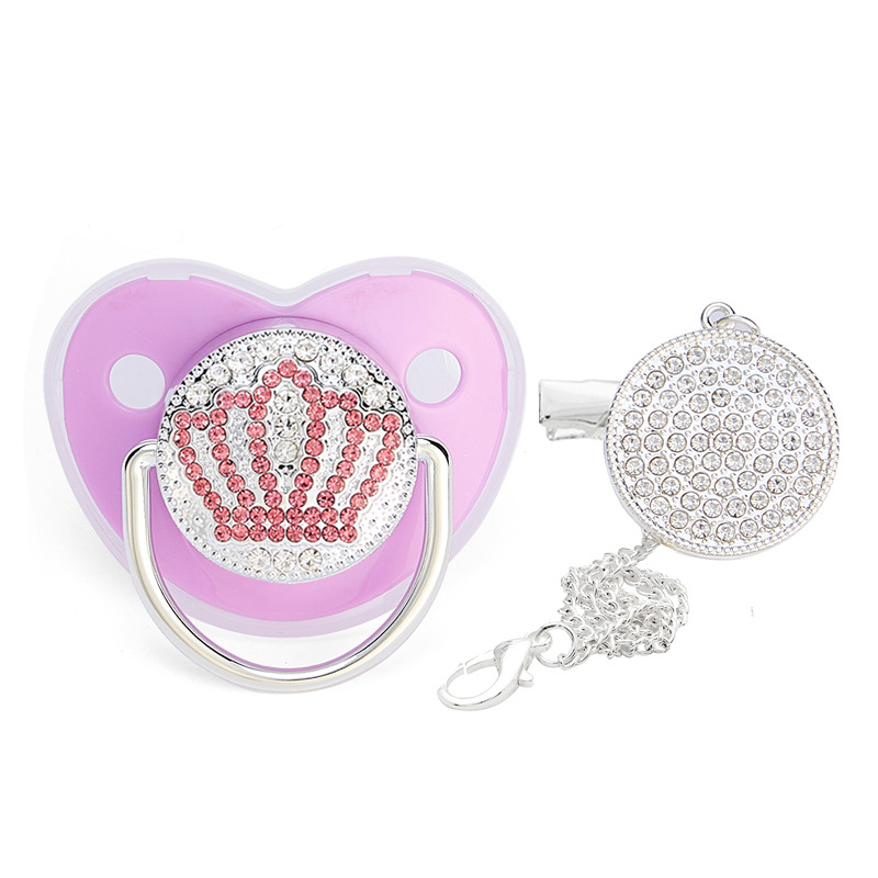 2022 nueva venta caliente transfronteriza plata diamante corona bebé chupete punto diamante bebé chupete