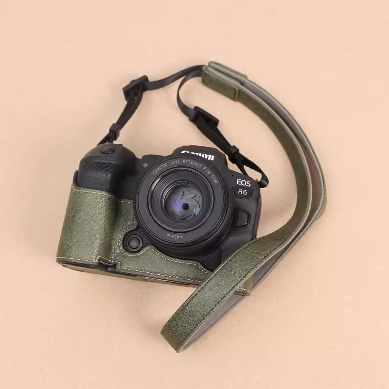 캐논 R6II R6 R5II R5 가죽 케이스 기본 마이크로 단일 카메라 가방 R62 절반 세트 R52 보호 케이스에 적합