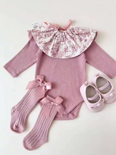 Spring and Autumn Baby Girl Romper Infant Jumpsuit Ribbed Bodysuit Long-Sleeve Onesie Newborn Clothing