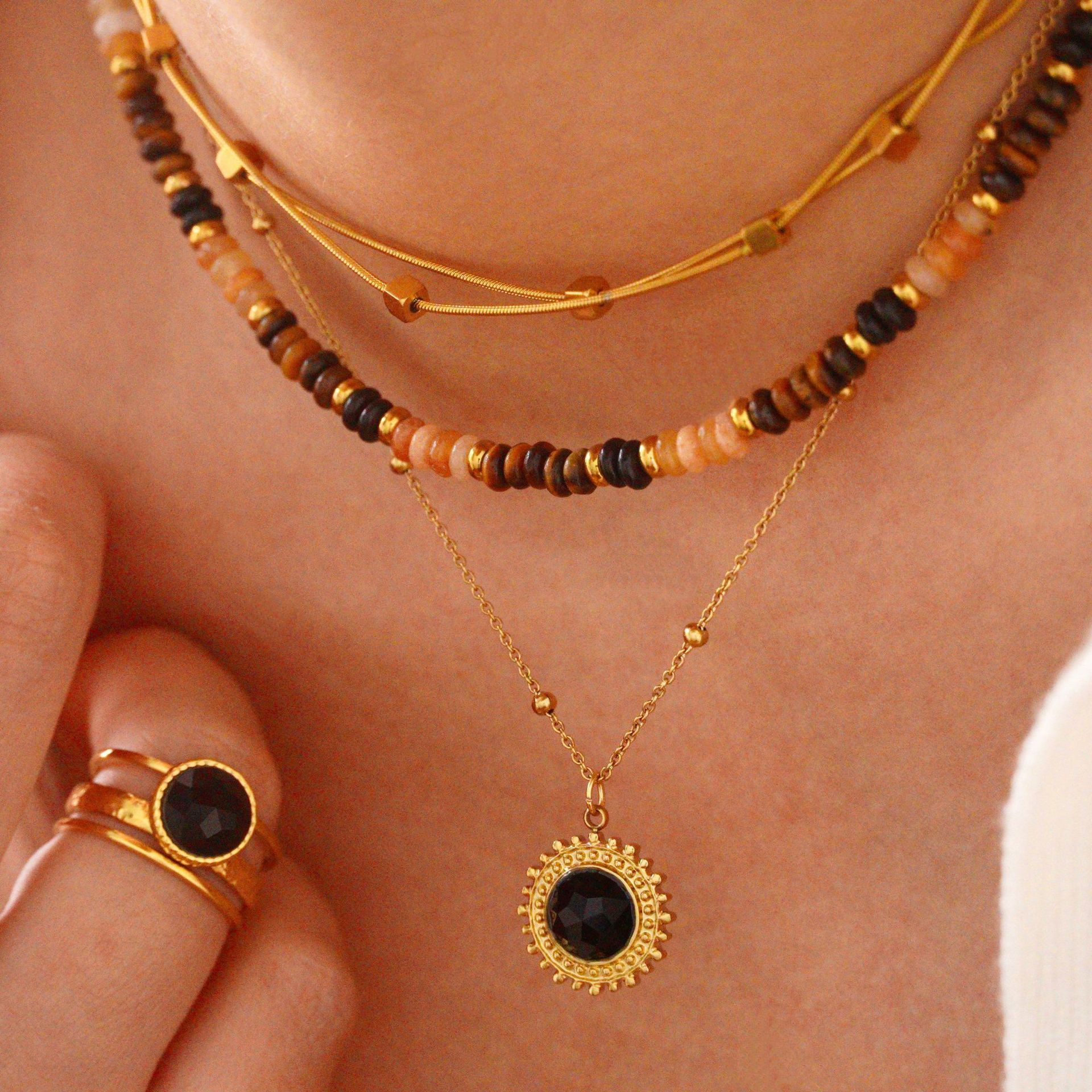 Simple Style Moon Natural Stone Titanium Steel Necklace In Bulk display picture 4