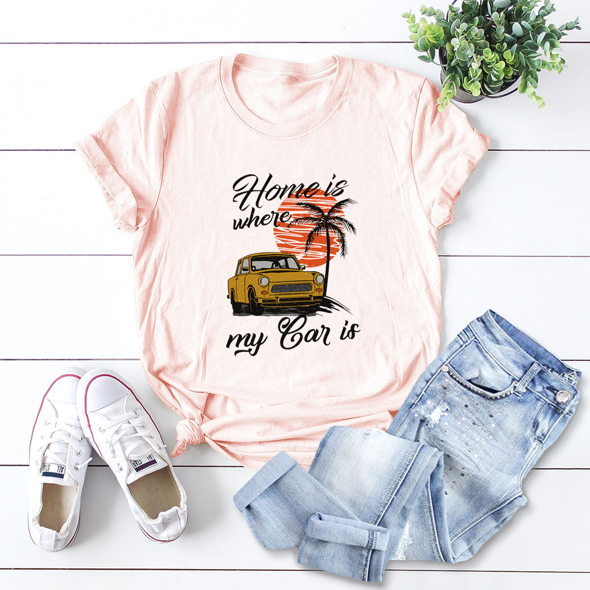 Car Print Short-Sleeved T-Shirt NSSN84213