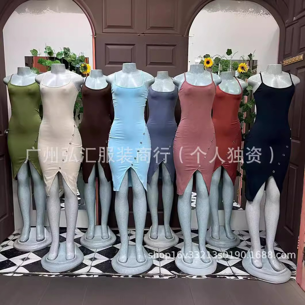 Vestido Ajustado Midi para Mujer de Algodón Sin Mangas Corte Irregular