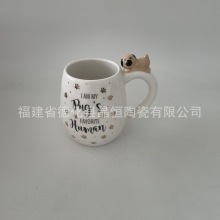 出口陶瓷贴金花纸 附小狗狗马克杯 外贸杯子陶瓷工艺品杯子