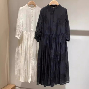 Spring and summer women's pear-shaped figure high-end exquisite white heavy embroidery dress French single-breasted long skirt