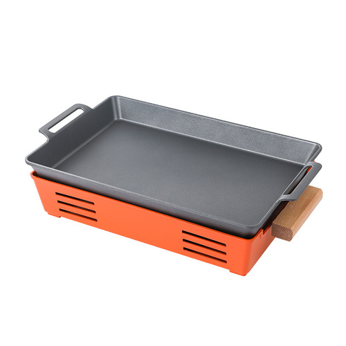 Aluminum alloy commercial rectangular non-stick grilled fish stove alcohol insulated bullfrog pot seafood large coffee plate small grilled fish plate