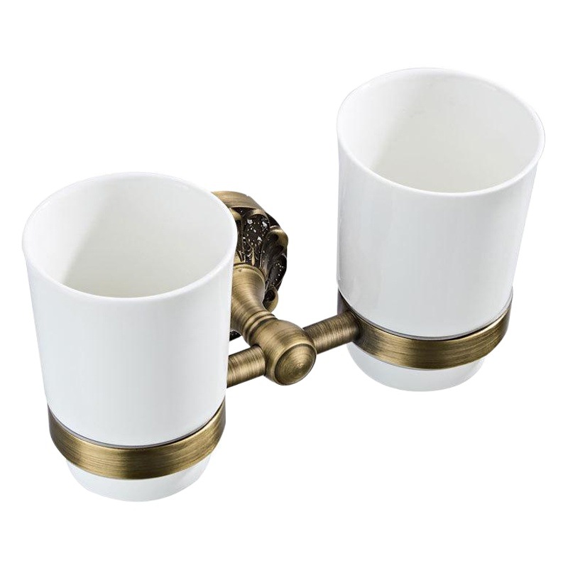 Obi Sanitary Ware Supply Embossed Round Chassis Antique Craft Bronze European Brushed New Gargle Cup Double Cup Holder