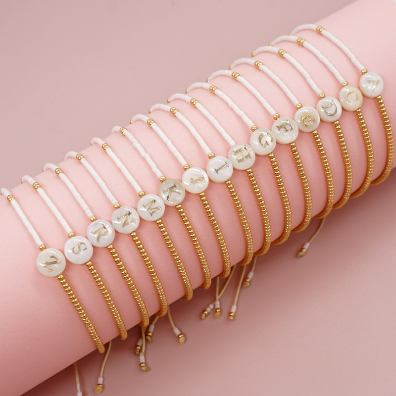 Light Luxury Simple Natural Shell Letter Fine Bracelet Gold Plated Woven Miyuki Beads Bracelet Gift Wholesale Bracelet