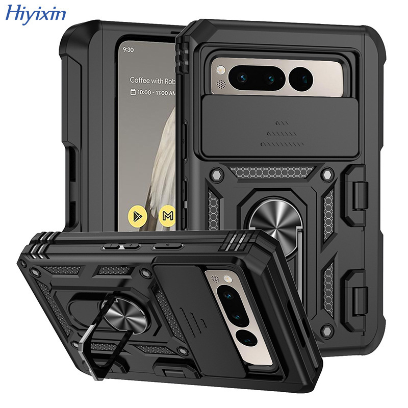 Cross-Border Applicable Pixel Fold Sergeant Ring Anti-Fall Phone Case Google Flod Creative Sliding Window Protective Cover