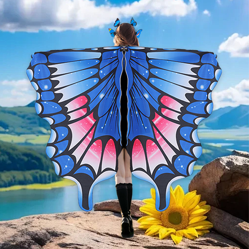 Flor mariposa capa de punto impresa ala giratoria espectáculo props chal outdoor in viento rojo en línea lo mismo disparar