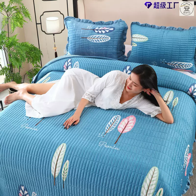 批发秋冬加厚牛奶绒床盖三件套水晶绒夹棉绗缝盖毯可机洗床单毛毯