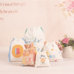 Manufacturer Customized Cotton Drawstring Flap Pocket Pants Digital Colorful Printed Canvas Drawstring Bag with Printable Logo Cloth Bag Storage