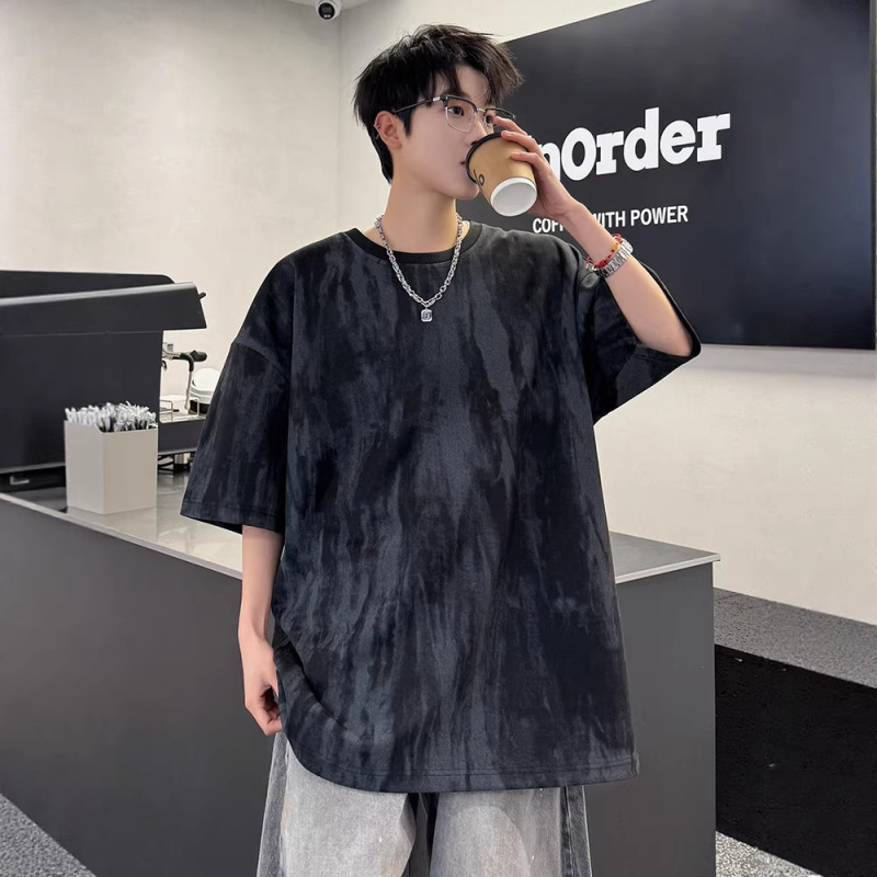 Nasa Large Size American Retro Tie-Dye Short-Sleeved T-Shirt Men's Summer Trendy Brand Loose Top Casual Half-Sleeved T-Shirt
