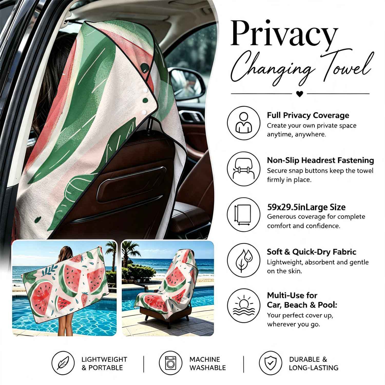 Printed bath towel and car seat cover 2-in-1, ultra-fine fiber outdoor beach and car dual-use universal seat cushion